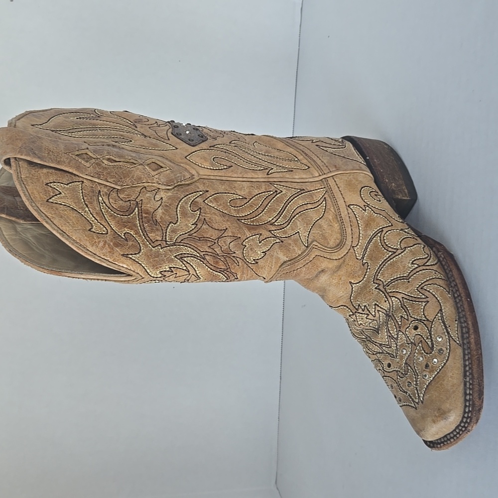 Corral Tan Embroidered & Rinestone Western Boots - image 1